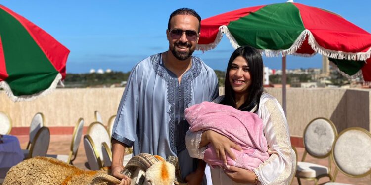 اللاعب هشام العمراني وزوجته الصحافية ماريا جعدود يقيمان عقيقة ابنتهما غيثة في أجواء مليئة بالحب